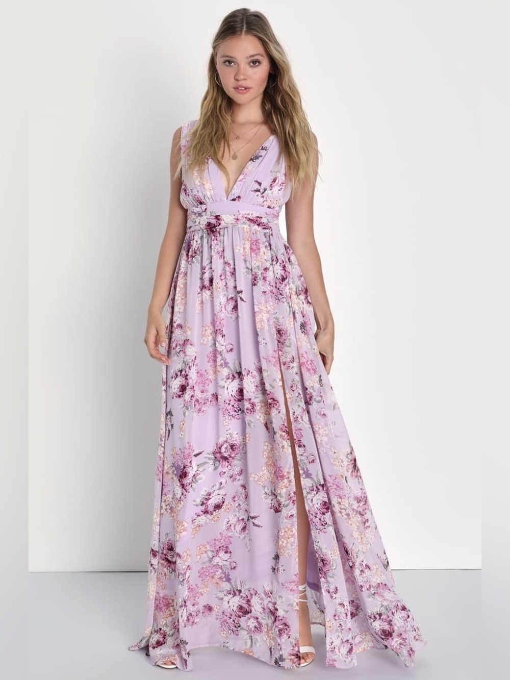 Lulus‎ Garden Meandering Lavender Floral Print Maxi Dress size Small